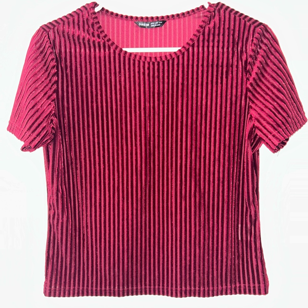 SHEIN Vibrant Red Striped Short Sleeve Tee